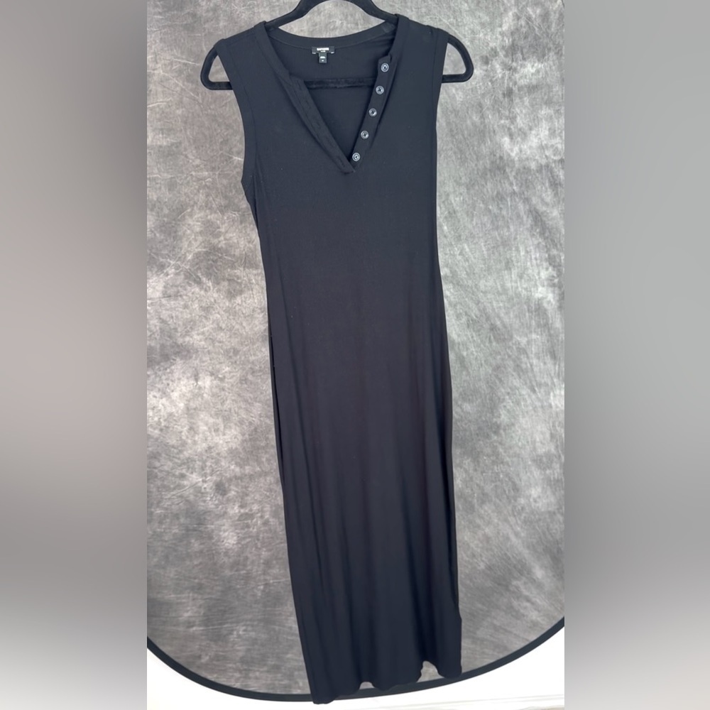 Express | Dresses | Express Black Ribbed Maxi Dress Sleeveless Button Vneck Size Xs